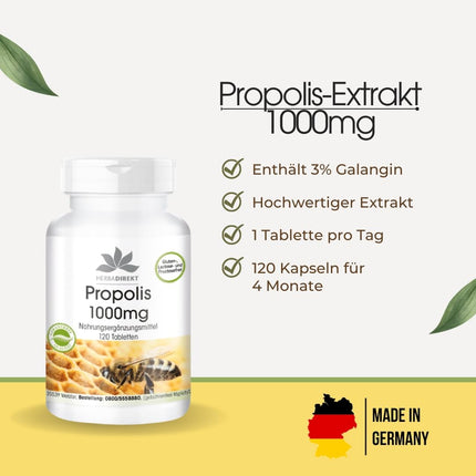 Propoliss 1000 mg - augsta deva - 120 tabletes - ar 3% galangīna | HERBADIREKT by Warnke Vitalstoffe - Vācijas aptieku kvalitāte