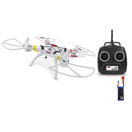 Jamara 422024 derīgās slodzes GPS drons ar augstuma atgriešanos mājās, pozīcijas noturēšanu, kompasu, LED virziena indikatoru un zema sprieguma brīdinājumu, 3 lidojuma režīmiem līdz 40 km/h, rotora lāpstiņu ātrās nomaiņas sistēmu.