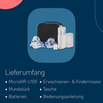 OMRON MicroAir U100 inhalators "GOOD" Stiftung Warentest 12/24, kluss inhalators mājām un lietošanai ceļā - Elpošanas ceļu slimību ārstēšanai pieaugušajiem un bērniem