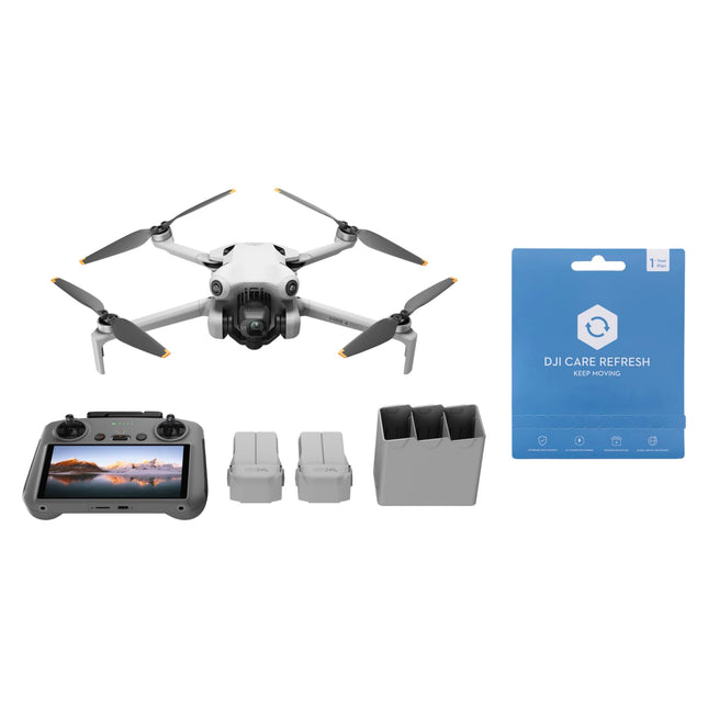 DJI Mini 4 Pro Fly More komplekts ar RC 2 tālvadības pulti (ekrāna tālvadības pulti) + Care Refresh 1 gada plāns, salokāms drons ar 4K kameru