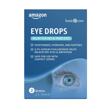 Amazon Basic Care acu pilieni ar nātrija hialuronātu 0,2%, 15 ml (2 iepakojums)