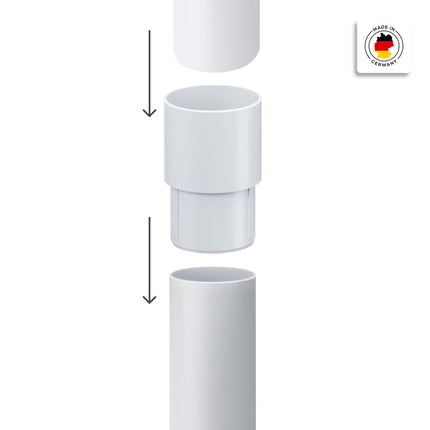 INEFA notekcaurules savienotājs, PVC DN50 / 50 mm balts notekcaurules savienotājs notekcauruļu piederumiem, vienkārša spraudņa uzstādīšana, ražots Vācijā