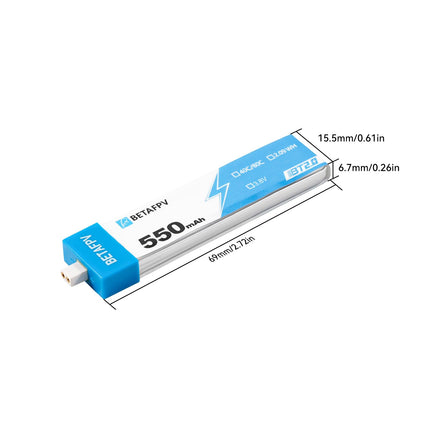 BETAFPV 4 gab. BT2.0 550mAh 1S akumulators 3.8V 40C/80C Lipo akumulators ar BT2.0 savienotāju, saderīgs ar 75-85 mm 1S FPV sacīkšu droniem, kvadrokopteriem, piemēram, Meteor75 Pro FPV dronu