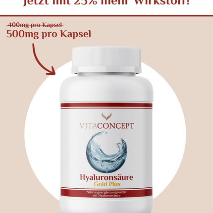 Hialuronskābe I 120 kapsulas I 400 mg kapsulā I augsta deva I vegāns I laboratoriski pārbaudīts I hialuronskābe 500–700 kDa I VITACONCEPT®