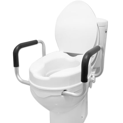 PEPE Mobility - paaugstināts tualetes sēdeklis ar roku balstiem 10 cm, tualetes sēdekļa pacēlājs ar vāku, tualetes sēdekļa stiprinājums pieaugušajiem, balts