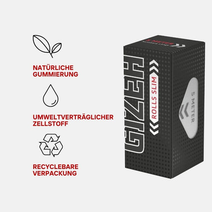 GIZEH BLACK Rolls Slim - ruļļpapīri atsevišķos garumos - 5 metri King Size Slim papīra - 20 augstākās kvalitātes ruļļpapīru iepakojums (14 g/m²)