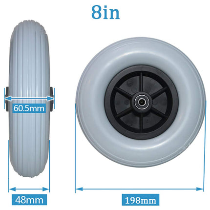 1 ratiņkrēsla riteņu pāris priekšējiem maziem riteņiem, nodilumizturīga cieta riepa, 20 cm (8 collas), ratiņkrēsla staigāšanas palīglīdzekļa nomaiņai, pelēks