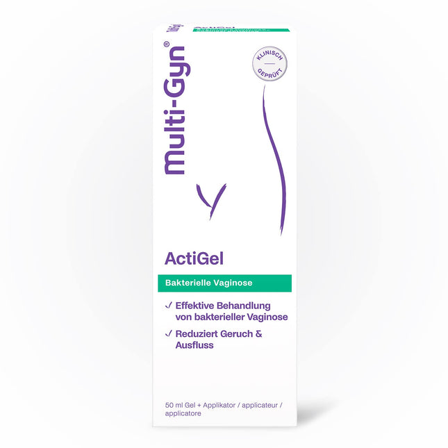 Multi-Gyn ActiGel - bakteriālās vaginozes ārstēšanai un profilaksei. Tūbiņa ar 50 ml gela aptuveni 25 lietošanas reizēm intīmajā zonā un makstī.