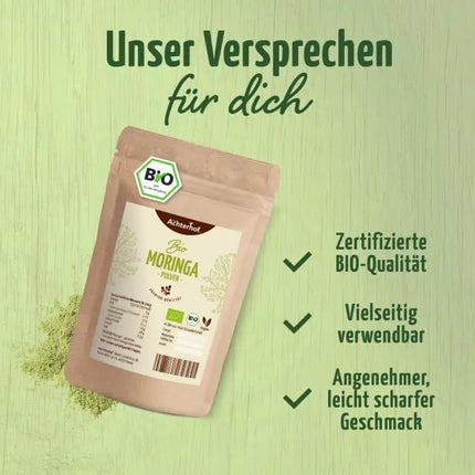 Moringa pulveris Bioloģisks 500g | aromātiska, patīkama, viegli pikanta garša | 100% īsts Moringa Oleifera lapu pulveris | no kontrolētas bioloģiskās lauksaimniecības | no Ahterhofas
