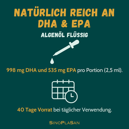 Augstākās kvalitātes Omega 3 aļģu eļļa | augsta deva | Dabīgs DHA un EPA sirdij, smadzenēm un redzei | vegāns | 100 ml | 40 dienu krājumi | (Ābols)