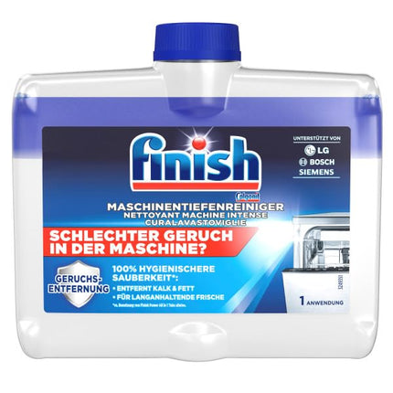 Finish Deep Dishwasher Cleaner – šķidrs trauku mazgājamās mašīnas tīrīšanas līdzeklis pret kaļķakmeni un taukiem tīrai trauku mazgājamajai mašīnai – 1 x 250 ml mašīnu tīrīšanas līdzeklis