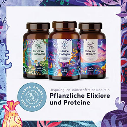 Jūras kolagēns ar hialuronskābi kapsulās | 160 kapsulas | Jūras kolagēna hidrolizāts un jūras elastīns ar hialuronskābi un spirulīnu | Alfa pārtikas produkti