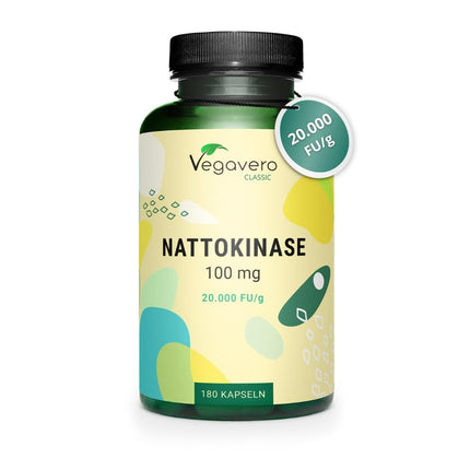 Nattokināzes kapsulas ar augstu devu | 20 000 FU/g | Pagatavots no natto – fermentētām sojas pupiņām | 180 gabali | Laboratorijā pārbaudīts | Vegāns - bez piedevām | Vācu ražojums Vegavero®
