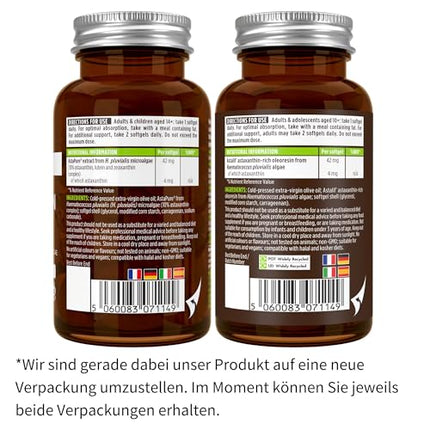 Astaksantīna komplekss, vegāniski un dabiski antioksidanti no 42 mg AstaPure, ar 4 mg astaksantīna + luteīnu un zeaksantīnu, 90 mīkstās kapsulas, ražotājs Igennus