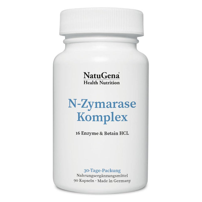 NatuGena N-zimarāzes komplekss, 16 dažādi enzīmi, betaīns, bromelaīns un papaīns, gremošanas enzīmi, 90 kapsulas (30 dienu piegāde)
