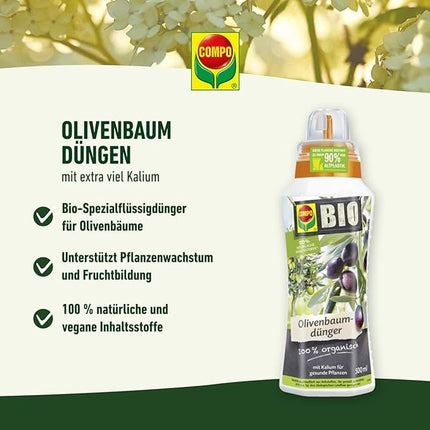 COMPO BIO olīvkoku mēslojums – olīvkoku mēslojums ar 100% dabīgām sastāvdaļām – īpašs šķidrais mēslojums – 500 ml, nav piemērojams