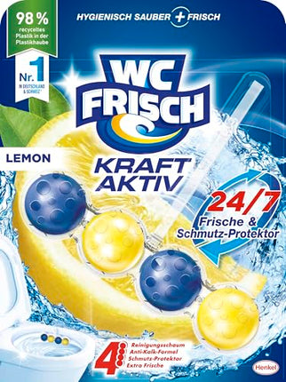 WC Fresh Power Active Fragrance Rinse Lemon (10 iepakojumi), tualetes tīrīšanas līdzeklis nodrošina tīrību ar katru skalošanu, smaržakmeņi ilgstošai svaigai tualetes smaržai