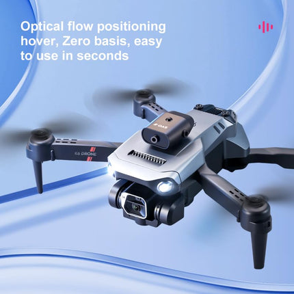 Salokāms kvadrokoptera drons, K6 FPV RC kvadrokopters ar 1080P 4K HD dubulto kameru, 15 minūšu lidojuma laiks, inteliģenta planēšana un šķēršļu apiešana, 50x tālummaiņas Wi-Fi drons
