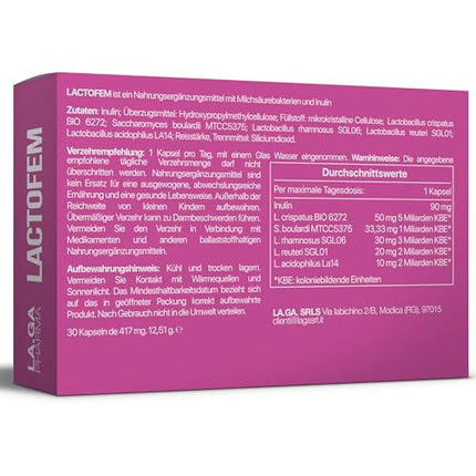 Pienskābes baktēriju maksts, kultūru komplekss sievietēm. Uztura bagātinātājs prebiotikas, maksts probiotikas ar Lactobacillus Reuteri, Rhamnosus un Saccharomyces Boulardii. 30 kapsulas