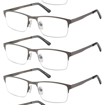EYECEDAR Amcedar 5 gab. lasāmbrilles vīriešiem, kvadrātveida rāmis, metāla pelēks, nerūsējošā tērauda materiāls, atsperes eņģes, iekļautas lasāmbrilles 2,00
