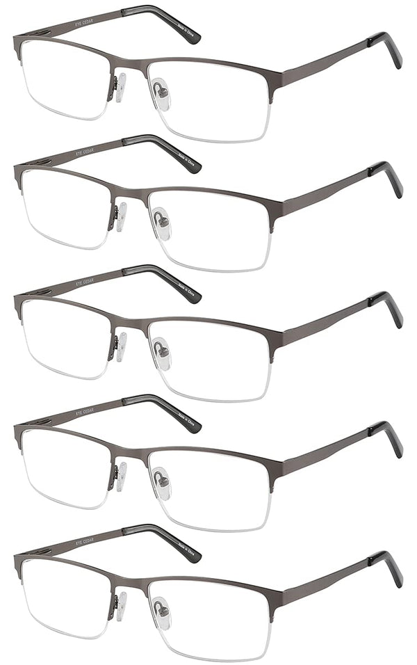 EYECEDAR Amcedar 5 gab. lasāmbrilles vīriešiem, kvadrātveida rāmis, metāla pelēks, nerūsējošā tērauda materiāls, atsperes eņģes, iekļautas lasāmbrilles 2,00
