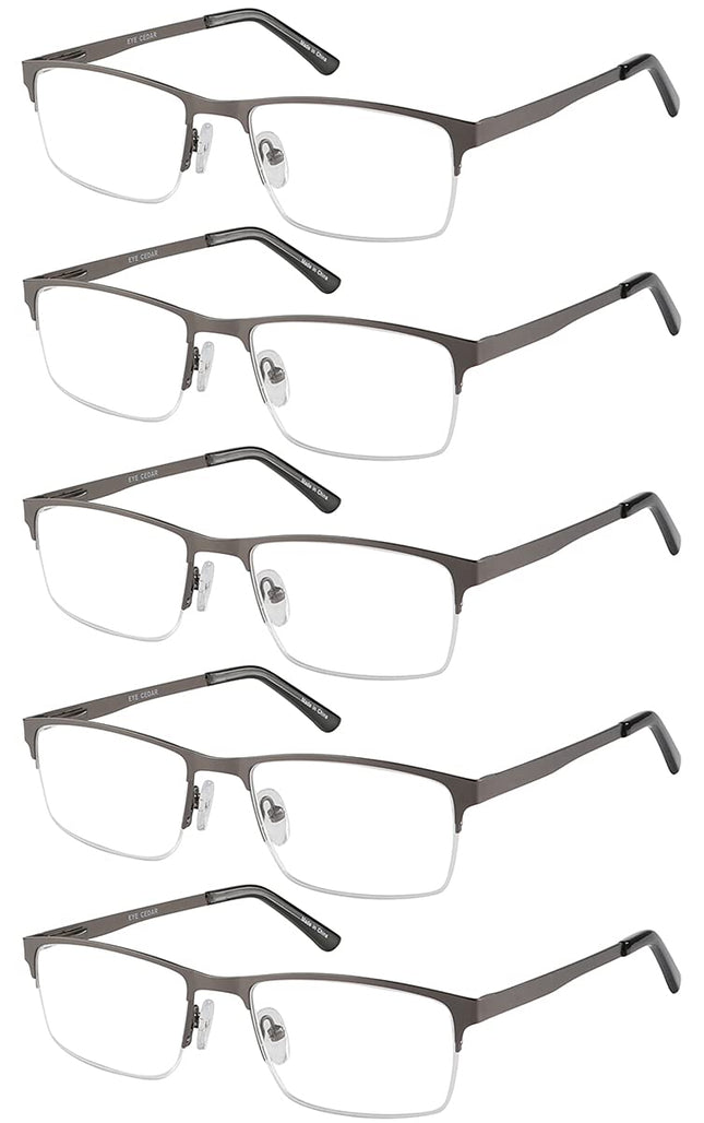 EYECEDAR Amcedar 5 gab. lasāmbrilles vīriešiem, kvadrātveida rāmis, metāla pelēks, nerūsējošā tērauda materiāls, atsperes eņģes, iekļautas lasāmbrilles 2,00