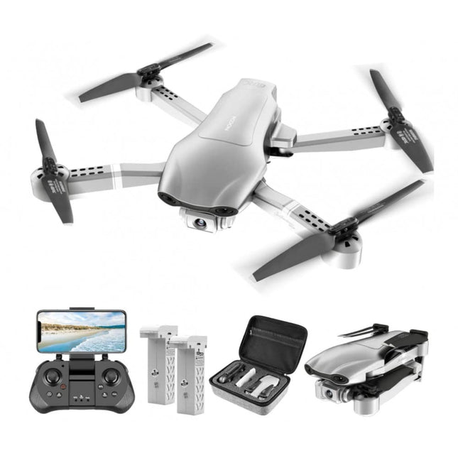 LUXWALLET Nocchi Pro 4D 4K 5 GHz WiFi drons ar kameru, GPS un pārnēsāšanas somu, 30 km/h-500 metru attālums, sudrabkrāsas