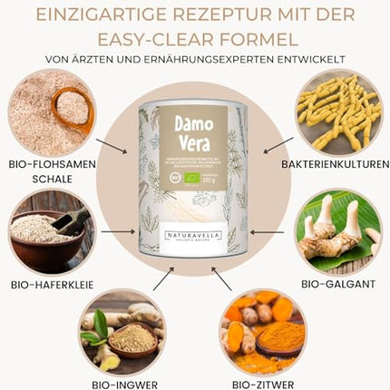 DamoVera® Bioloģiska zarnu trakta ārstēšana no ekspertiem | Augstākās kvalitātes organisko šķiedru, organisko garšvielu un baktēriju kultūru komplekss | Augsti koncentrēts, vegāns un laboratorijā pārbaudīts, 250 g