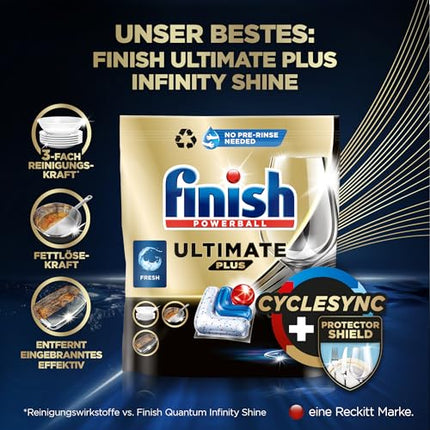Finish Quantum Infinity Shine trauku mazgājamās mašīnas tabletes – trauku mazgājamās mašīnas tabletes dziļai tīrīšanai, tauku šķelšanai un spīdumam – Gigapack ar 2 x 83 tabletēm