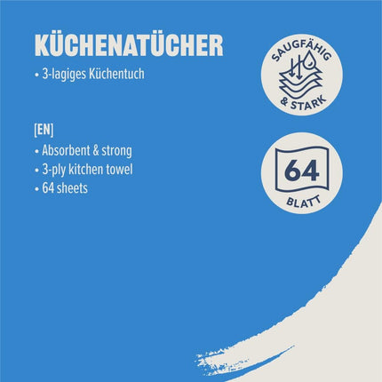 Amazon virtuves papīrs, 3 slāņu, 4 ruļļi (4 ruļļi, 1 iepakojums), 64 loksnes rullī, FSC sertificēts