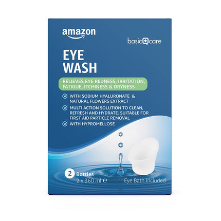 Amazon Basic Care acu skalošanas līdzeklis ar nātrija hialuronātu un dabīgiem ziedu ekstraktiem, 2 x 360 ml