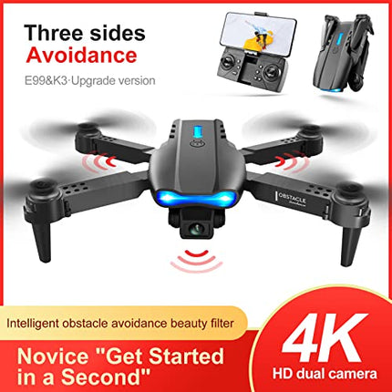Droni ar kameru pieaugušajiem, iesācējiem, salokāms RC kvadrokopters ar 3 pušu šķēršļu apiešanas funkciju, pārnēsājams WiFi kvadrokopters HD 4k antenā, tālvadības pults
