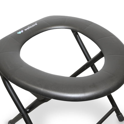 WELLCORE tualetes krēsls ar tualeti, salokāms, pārnēsājams, kompakts, alumīnija rāmis, noņemams tualetes pods, viegli tīrāms, melns, līdz 100 kg, līdz 100 kg