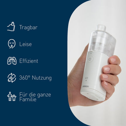 OMRON MicroAir U100 inhalators "GOOD" Stiftung Warentest 12/24, kluss inhalators mājām un lietošanai ceļā - Elpošanas ceļu slimību ārstēšanai pieaugušajiem un bērniem