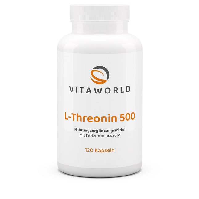 vitaworld L-treonīns 500 mg, neaizvietojamā aminoskābe, 120 kapsulas