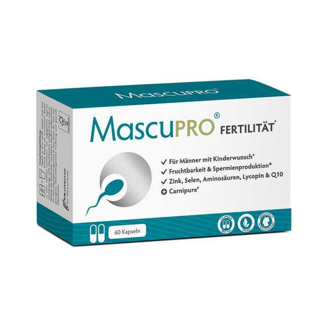 MascuPRO Auglības Vīrietis | vegāns | Auglība + Spermas ražošana | 60 kapsulas | Cinks, selēns, L-karnitīns, L-arginīns | Auglības tabletes