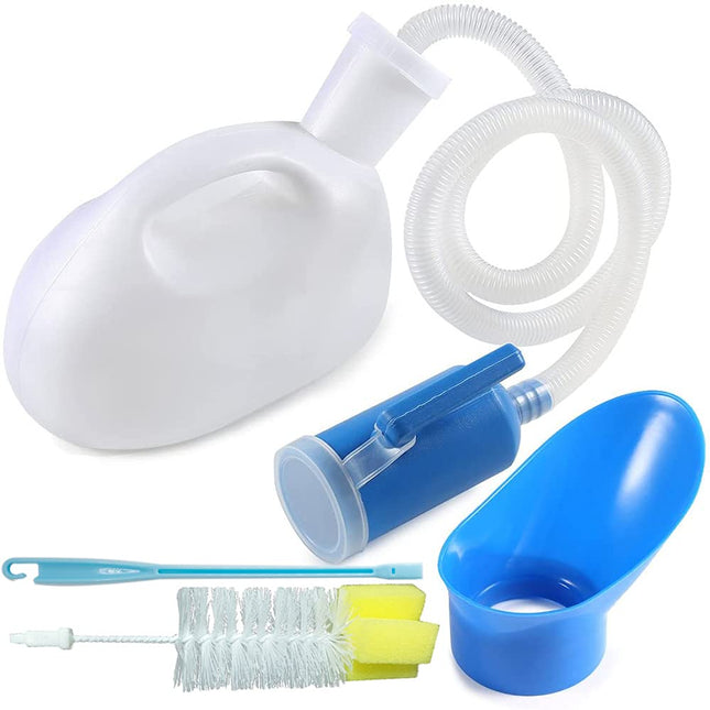 testyu 2000ml pisuāra pudeles unisex ar turētāju, hermētisku vāku un šļūteni, pārnēsājama pisuāra pudele vīriešiem un sievietēm ar tīrīšanas birsti invalīdiem, vecāka gadagājuma cilvēkiem, automašīnām, kempingam, balta