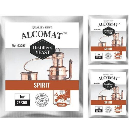 Alcomat SPIRIT Turbo Hefe | Vodka Distiller | Alkohol Brennhefe | Gärhefe für Hochqualitätsschnaps aus Zuckerwasser, Getreide, Kartoffel, Zuckerrohr | Bis 25 Liter | Hohe Alkoholtoleranz 18%, 3er Set
