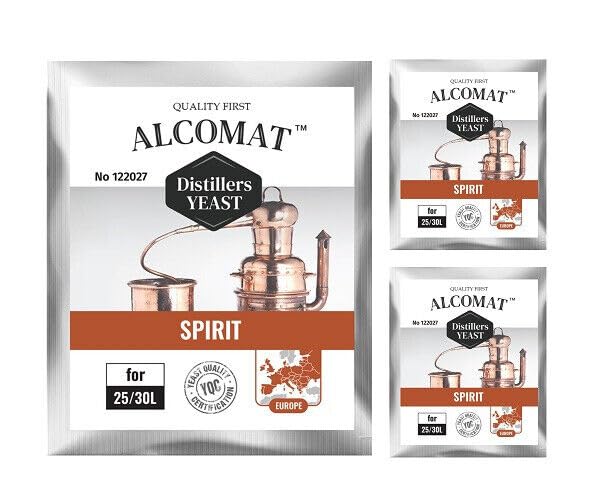 Alcomat SPIRIT Turbo Hefe | Vodka Distiller | Alkohol Brennhefe | Gärhefe für Hochqualitätsschnaps aus Zuckerwasser, Getreide, Kartoffel, Zuckerrohr | Bis 25 Liter | Hohe Alkoholtoleranz 18%, 3er Set