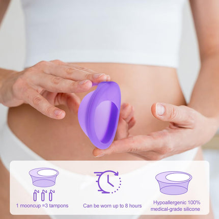 ACWOO menstruālais disks, 2 periodu diski (S+L), hermētiski menstruālie kausiņi, kas izgatavoti no medicīniskas kvalitātes silikona, atkārtoti lietojami diski visām menstruāciju plūsmām - droši sportam un peldēšanai