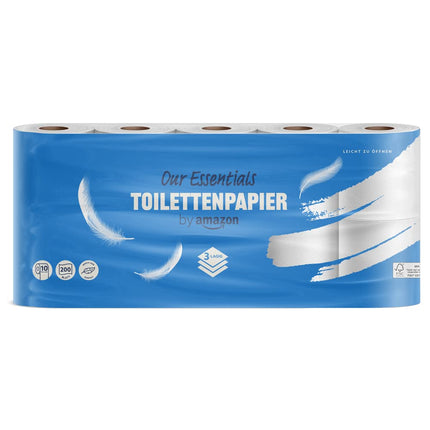 Amazon tualetes papīrs, 3 slāņu, 10 ruļļi (10 ruļļi, 1 iepakojums), 200 loksnes rullī, FSC sertificēts