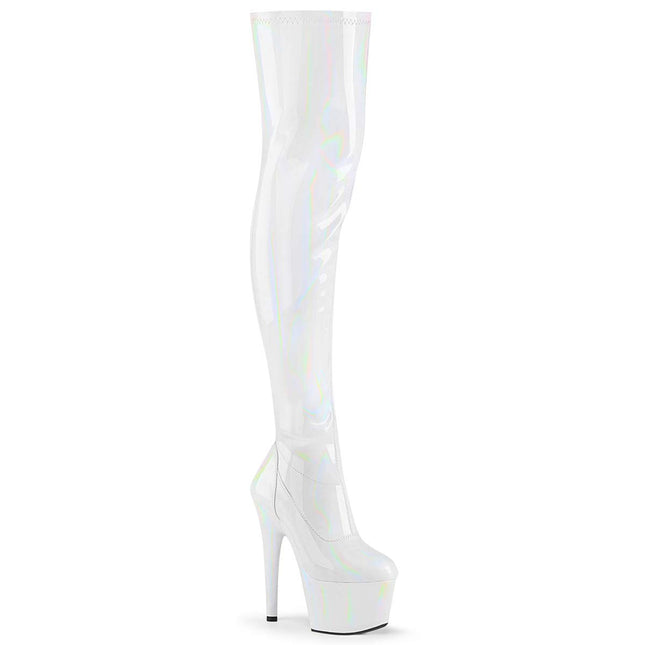 Pleaser sieviešu ADORE-3000HWR platformas augstpapēžu zābaki virs ceļiem, elastīgi, lakoti, balti, 37 EU