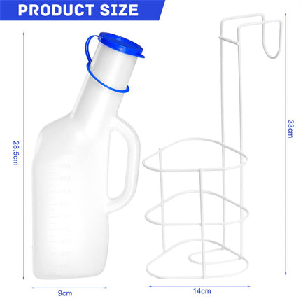 Pisuārs vīriešiem, pārnēsājamas urīna pudeles, necaurlaidīgas vīriešu pisuāri, 1 l plastmasas urīna pudele, ceļojumu mobilā tualete ar gultas turētāju, urīna savākšanas trauks ārkārtas situācijām ceļā