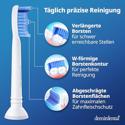 8 demirdentālo uzgaļu iepakojums, kas piemēroti Philips Sonicare nomaiņas birstēm. ProResults vidēja izmēra birstes galviņas ikdienas precīzai zobu tīrīšanai, līdzvērtīgas HX6018.