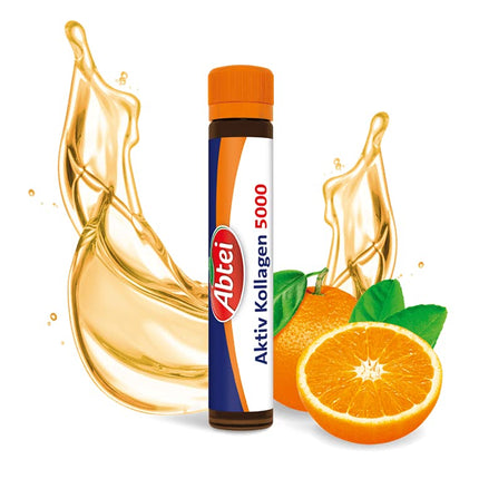 Abtei Active Collagen 5000 - veselīgiem kauliem, skrimšļiem un muskuļiem - ar C vitamīnu, magniju un cinku - bez cukura - 1 x 10 dzeršanas ampulas pa 25 ml katrā
