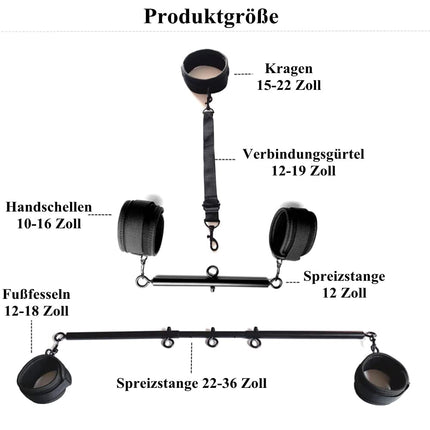 Izpletņstieņa verdzības rokudzelži potīšu aproces seksa rotaļlieta ar BDSM seksa uzvalku regulējams metāla izpletņstieņa vergi pāriem (melns)