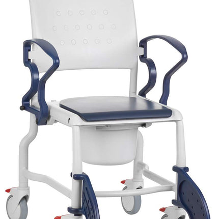 FabaCare Bonn tualetes ratiņkrēsls, ražots Vācijā, augstākās kvalitātes tualetes krēsls, mobilais tualetes ratiņkrēsls, ar spaini, līdz 130 kg, pelēkzils