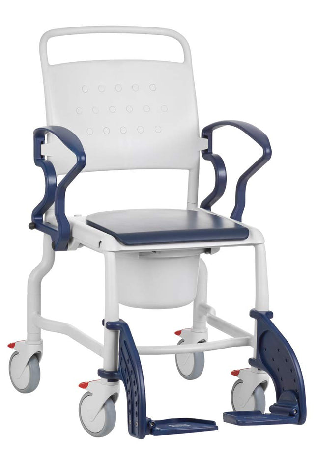 FabaCare Bonn tualetes ratiņkrēsls, ražots Vācijā, augstākās kvalitātes tualetes krēsls, mobilais tualetes ratiņkrēsls, ar spaini, līdz 130 kg, pelēkzils