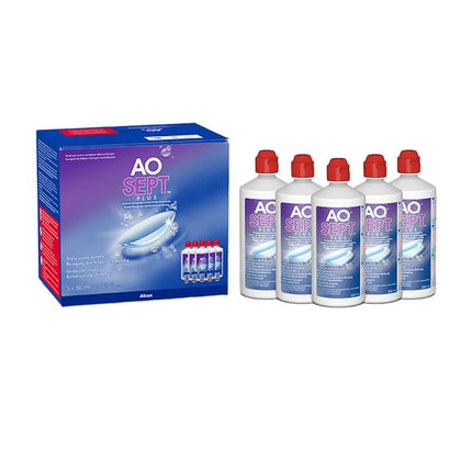 Aosept Plus kontaktlēcu kopšanas šķīdums, izdevīgs iepakojums, 5 x 360 ml