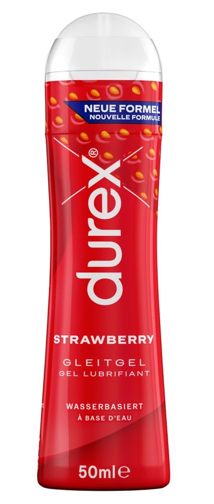 Durex zemeņu lubrikants – uz ūdens bāzes veidots zemeņu lubrikants patīkamai lubrikācijai, maigs un pH draudzīgs – 50 ml